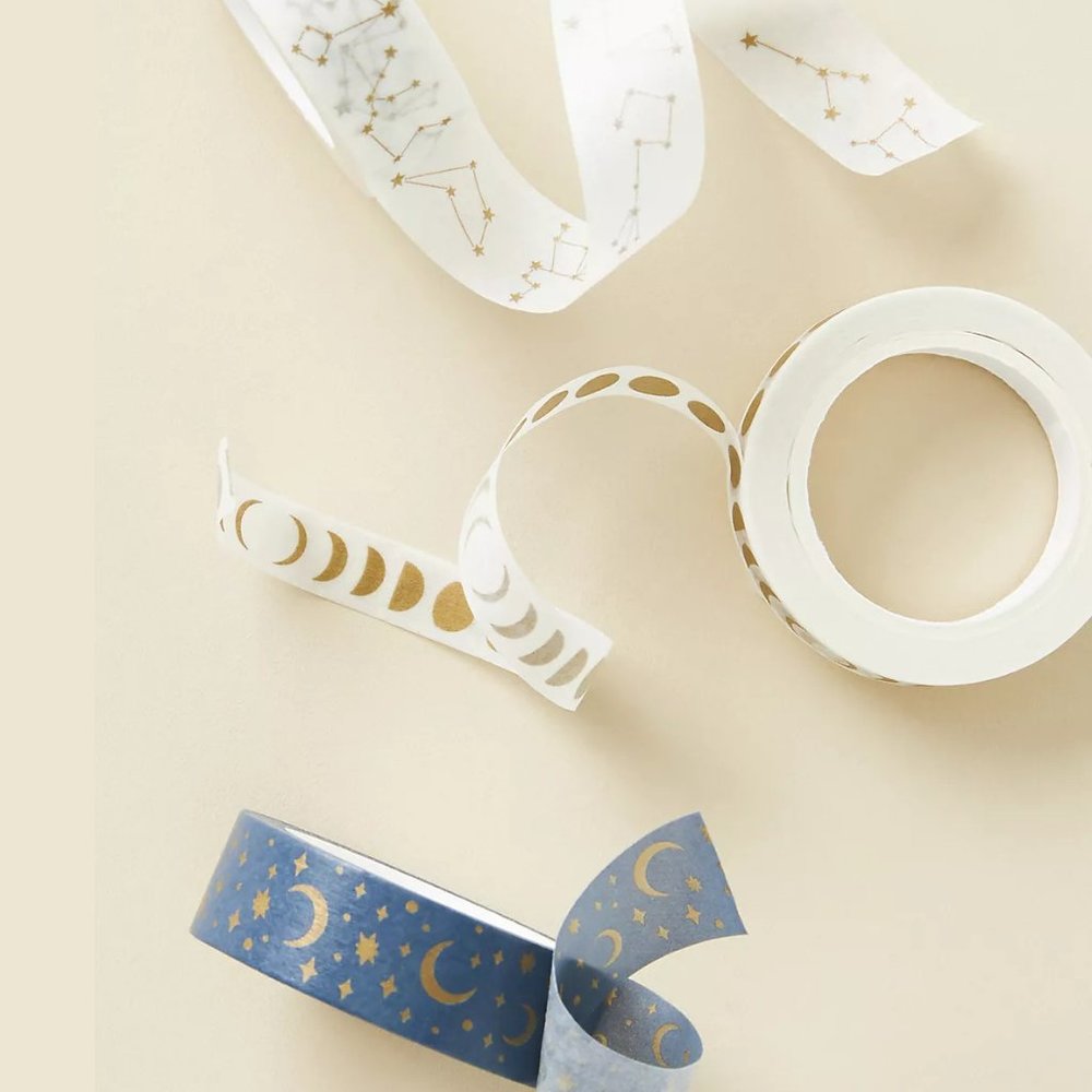 NEW DesignWorks Ink Celestial Washi Tape Set of 3 - Moon and Stars